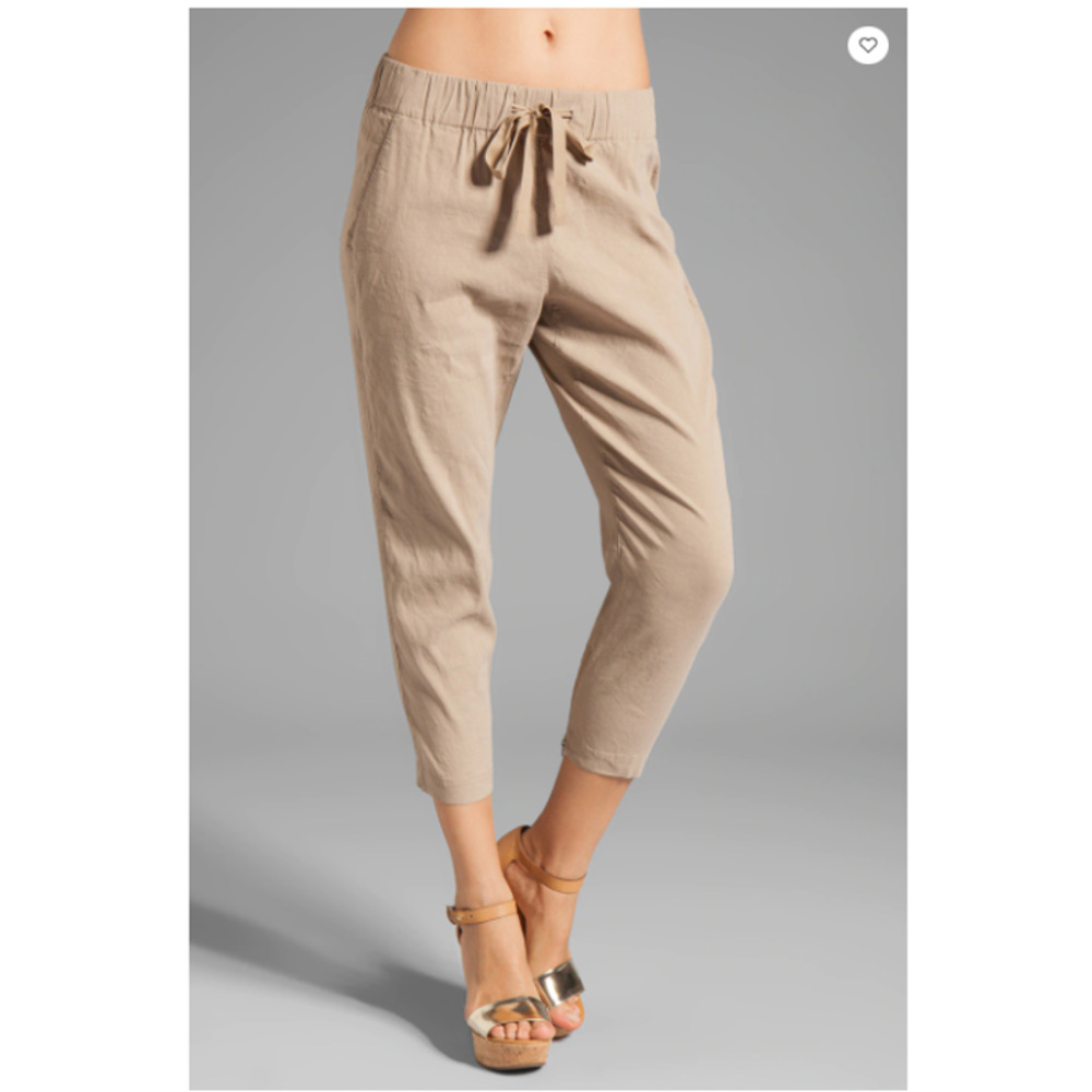THEORY • Tan Toro Linen Viscose Drawstring Joggers Pants Sz S